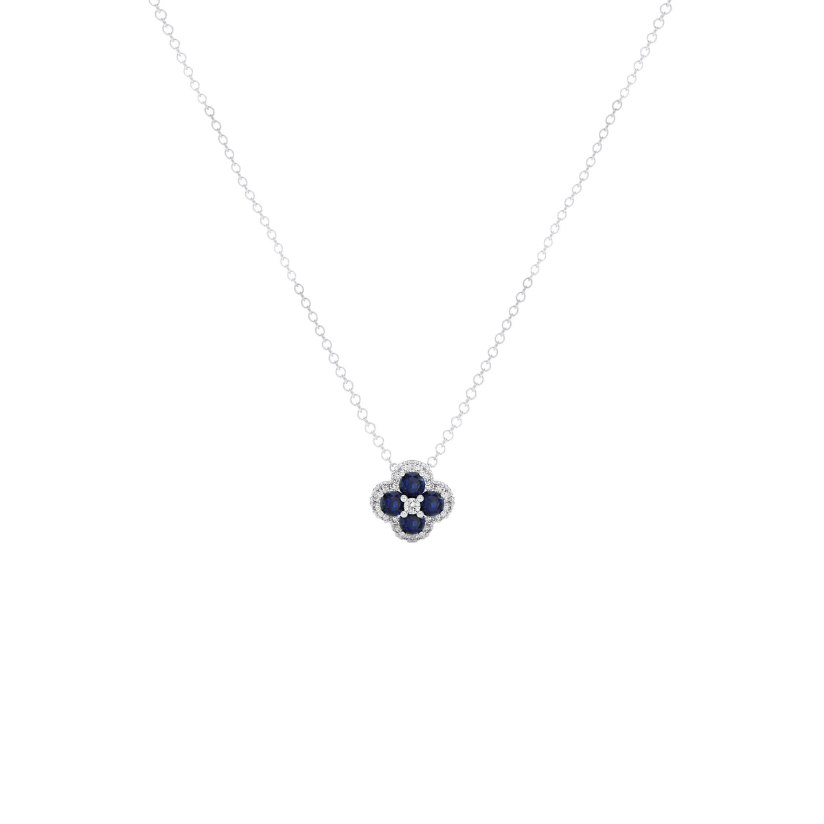 Diamond & Sapphire Necklace 0.12 ct. 18k White Gold