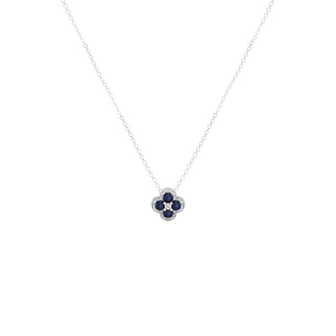 Diamond & Sapphire Necklace 0.12 ct. 18k White Gold