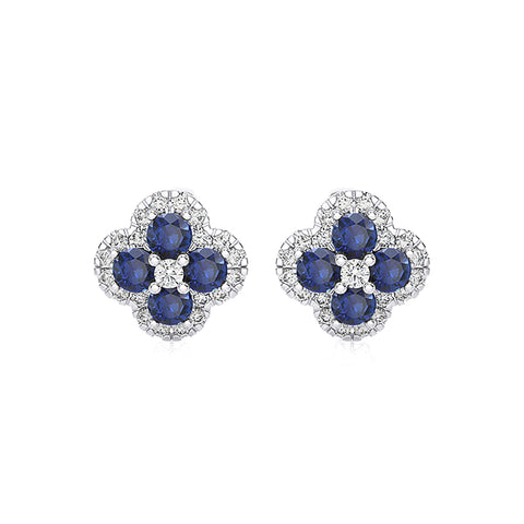 Diamond & Sapphire Earrings 0.24 ct. 18k White Gold