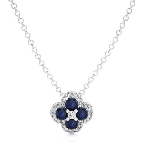 Diamond & Sapphire Necklace 0.12 ct. 18k White Gold